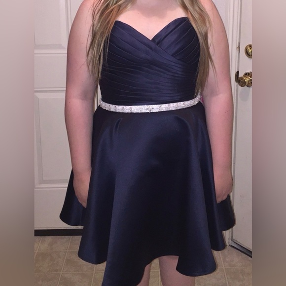 Chic Strapless Navy Blue  Dress w/ beaded belt - Picture 9 of 9